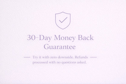 30-Day Money Back Guarantee text on a light purple background with a shield icon.