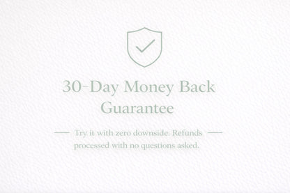 Text '30-Day Money Back Guarantee' with a shield icon on a light gray background